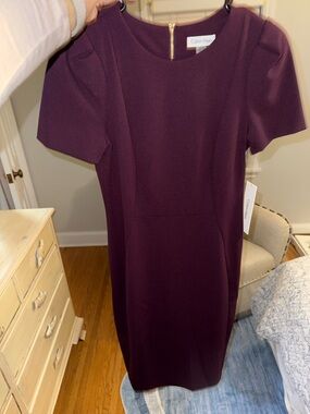 Calvin Klein Plum Short-Sleeve Midi Sheath Dress